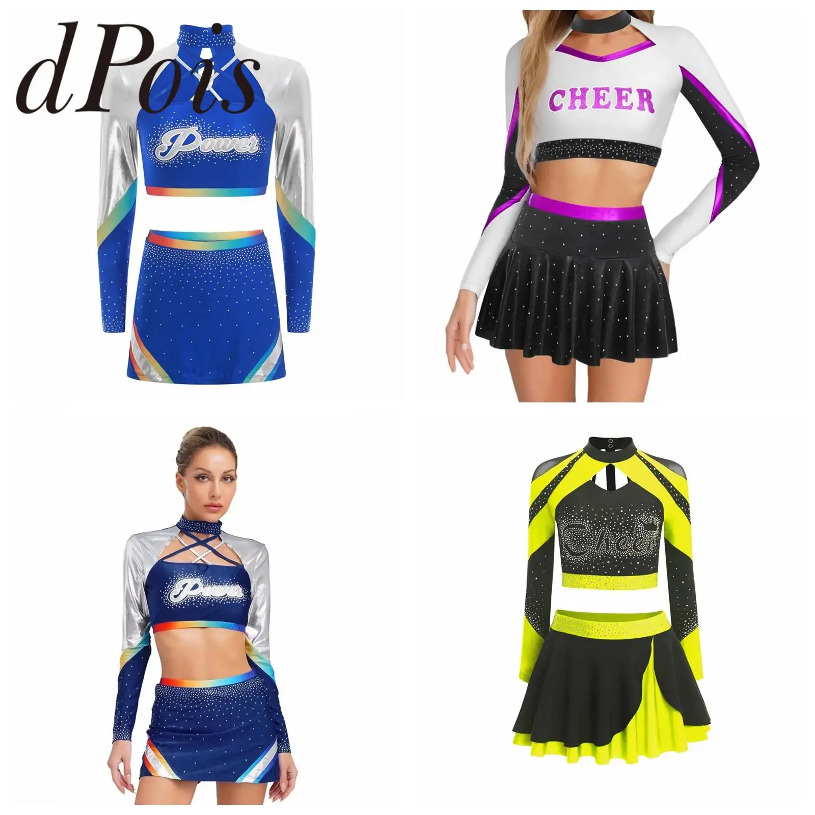 Adults Cheerleading Uniform Femme Cheering Team Set Women Cheer Dance Outfits Dancewear for Halloween Cosplay Party Outfit