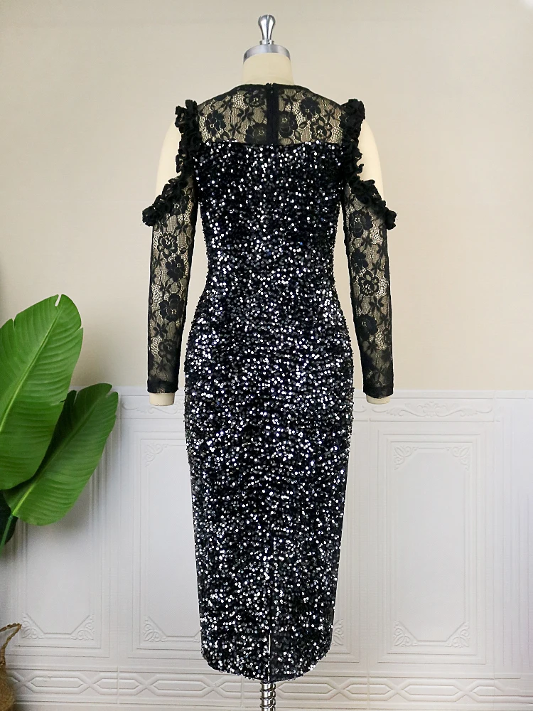 Shoulder Winter Dresses Macy's Black Evening Dress Sequins