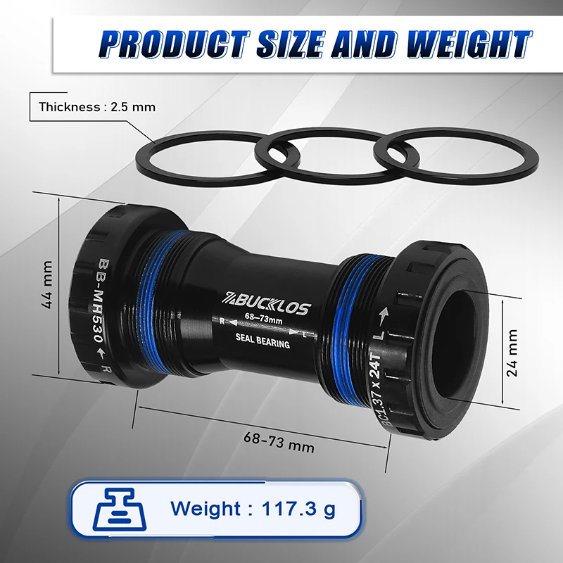 Description Picture 5 of itemBUCKLOS BB68/73 Bottom Bracket Aluminum Alloy BSA Threaded Bicycle Bottom Bracket 24mm Road Mountain Bike Sealed Bearing BB