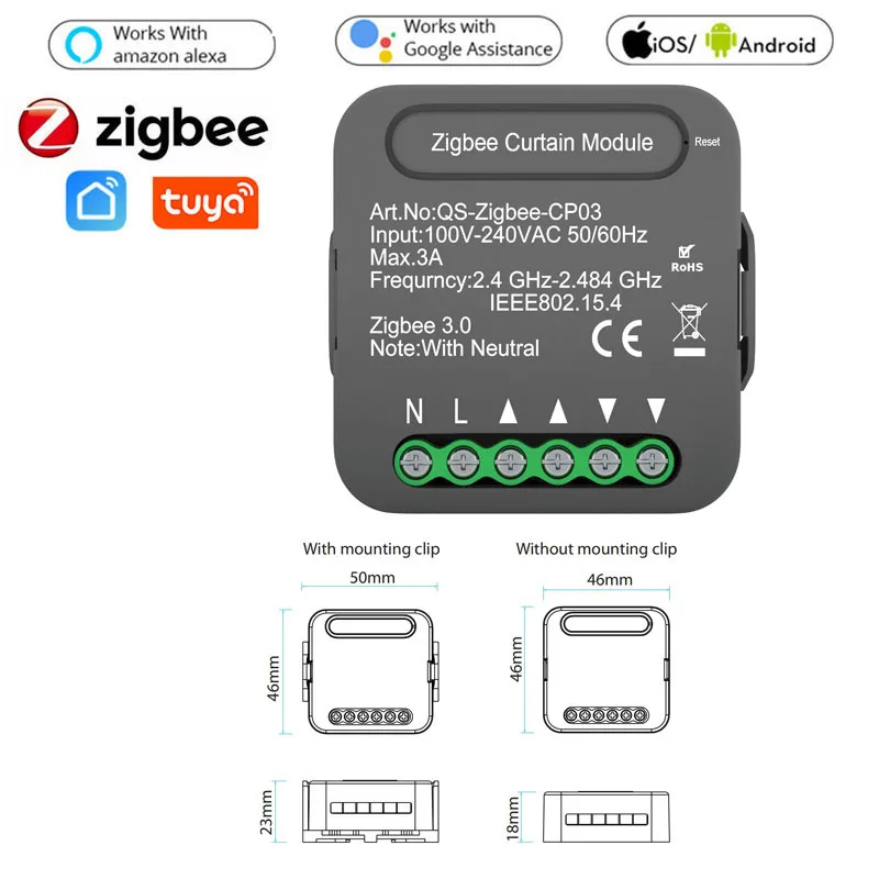 Tuya ZigBee Smart Curtain Module Blind Switch for Roller Shutter Wireless Voice Remote Control Compatible with Alexa Google Home