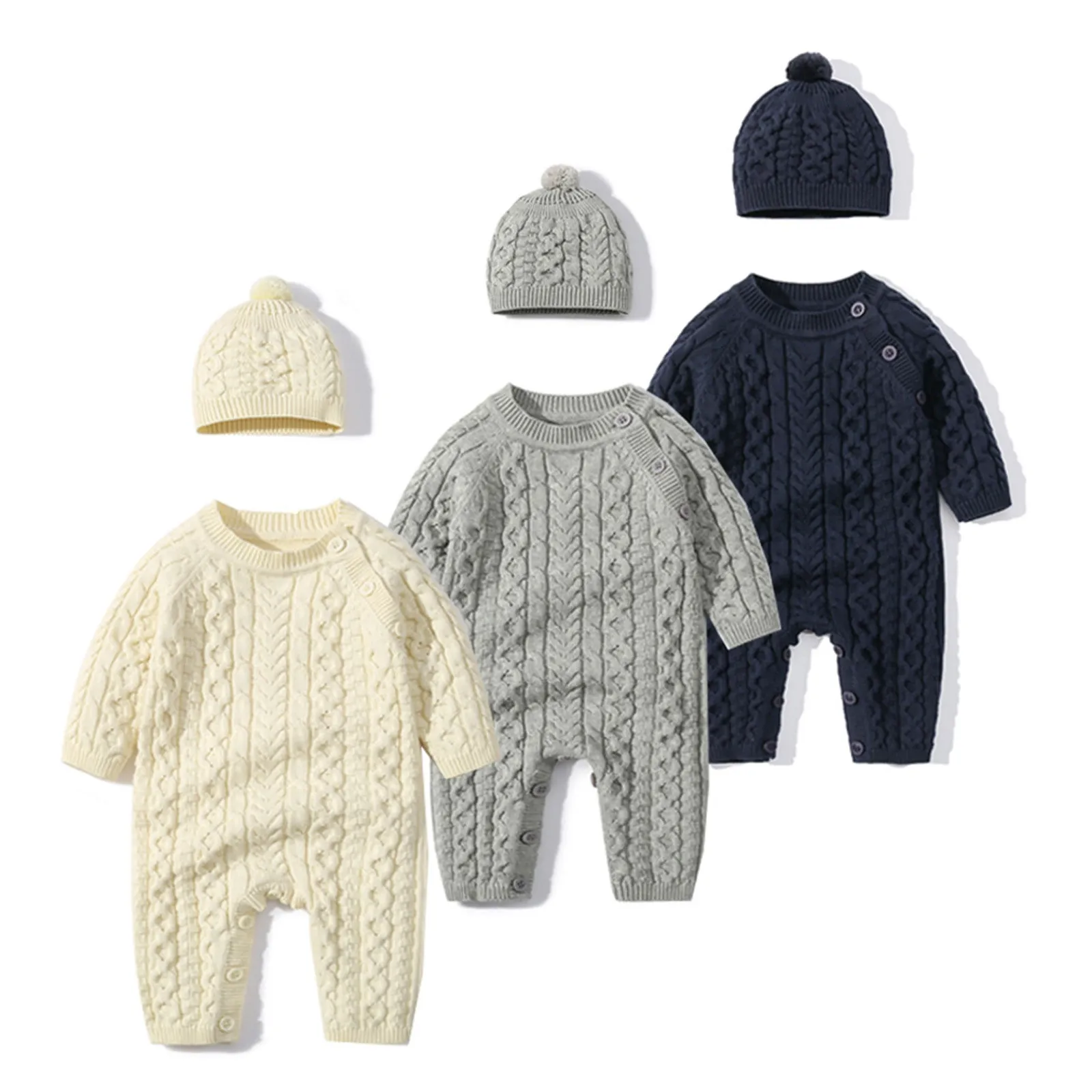 

Autumn Newborn Clothes Jumpsuit Long Sleeve Knit Sweater Solid Toddler Warm Baby Boy Girls 0-18M Infant Climb Clothes Rompers