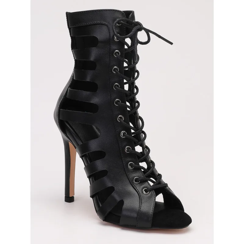 2023 New Fashion Women Black High Heels Peep Toe Boot Stilettos Jazz Dance Female Shoes Latin Dancing Booties Big Size 2