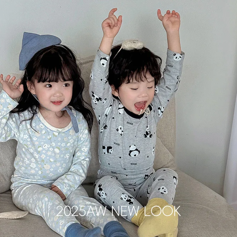 Autumn Kids Pajamas Set Cartoon Bunny Floral Girls Loungewear