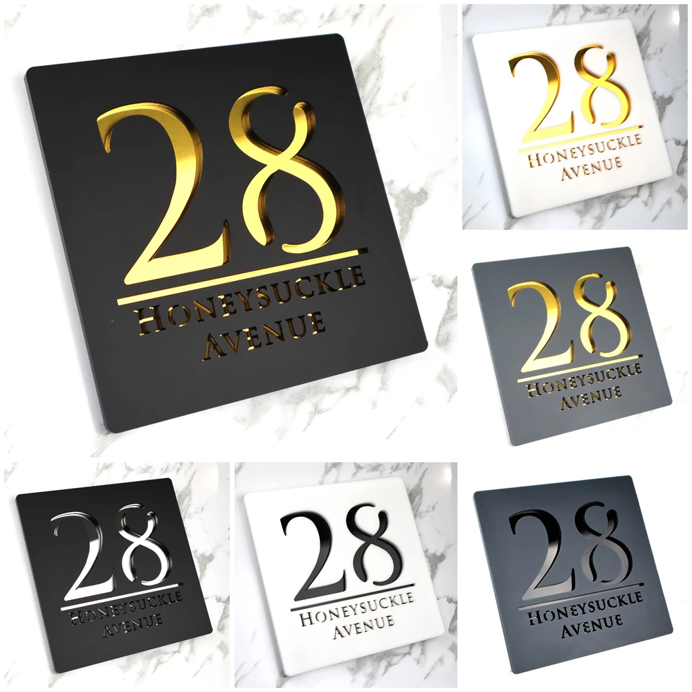 

black and gold Personalized Laser Cut Acrylic Modern House Floating Sign Door Address 3D Number Plaques Outdoor Name Home Decor