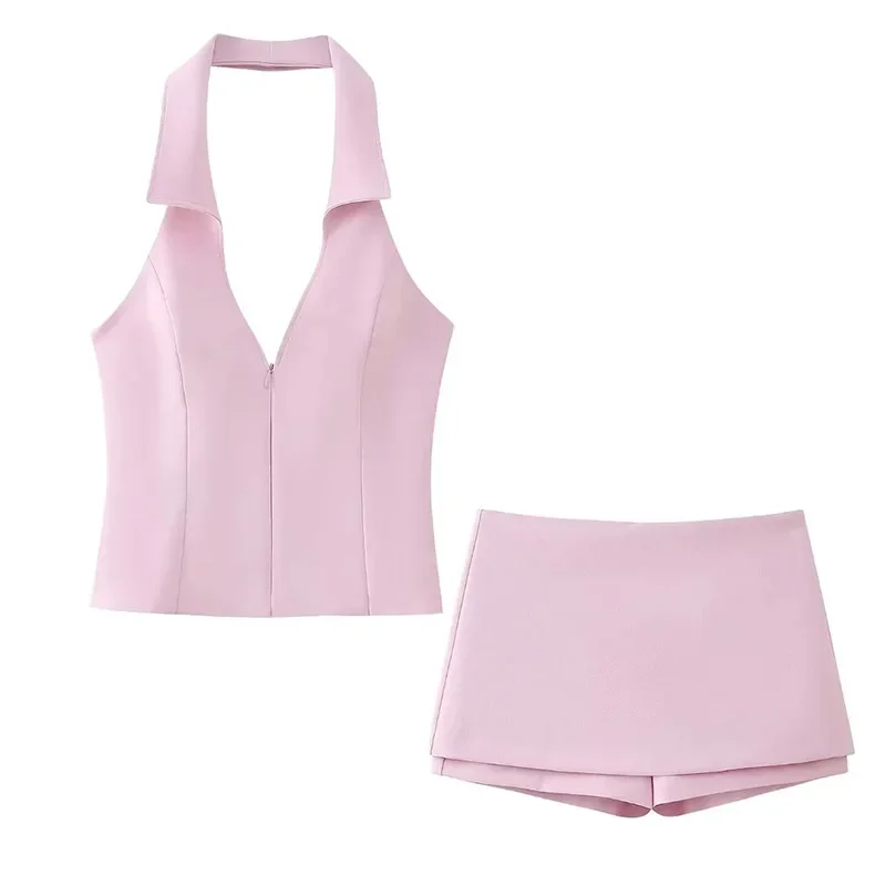pink top and shorts set