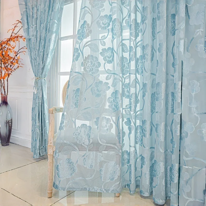 Elegant Embroidered Floral Lace Privacy Curtain – Half Shade Sunscreen