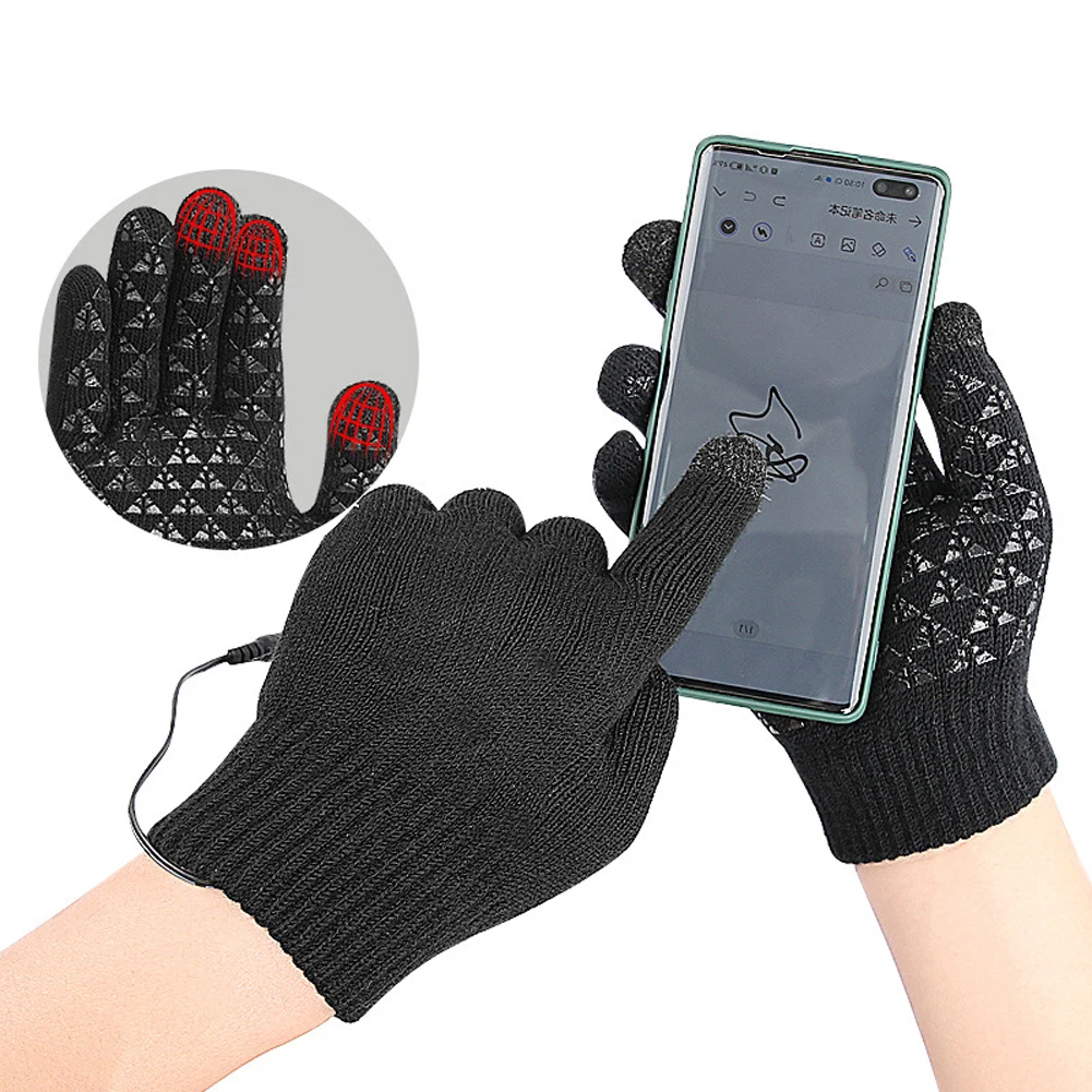 Electric Heated Gloves USB Touch Screen Winter Thermal Gloves Full Finger Hand Warmer Knitted Gloves for Outdoor Camping Skiing
