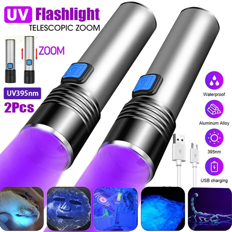 

UV Flashlight Mini Ultraviolet Torch Zoomable USB Rechargeable 395nm UV Black Light for Pet Stains Detector Scorpion Hunting