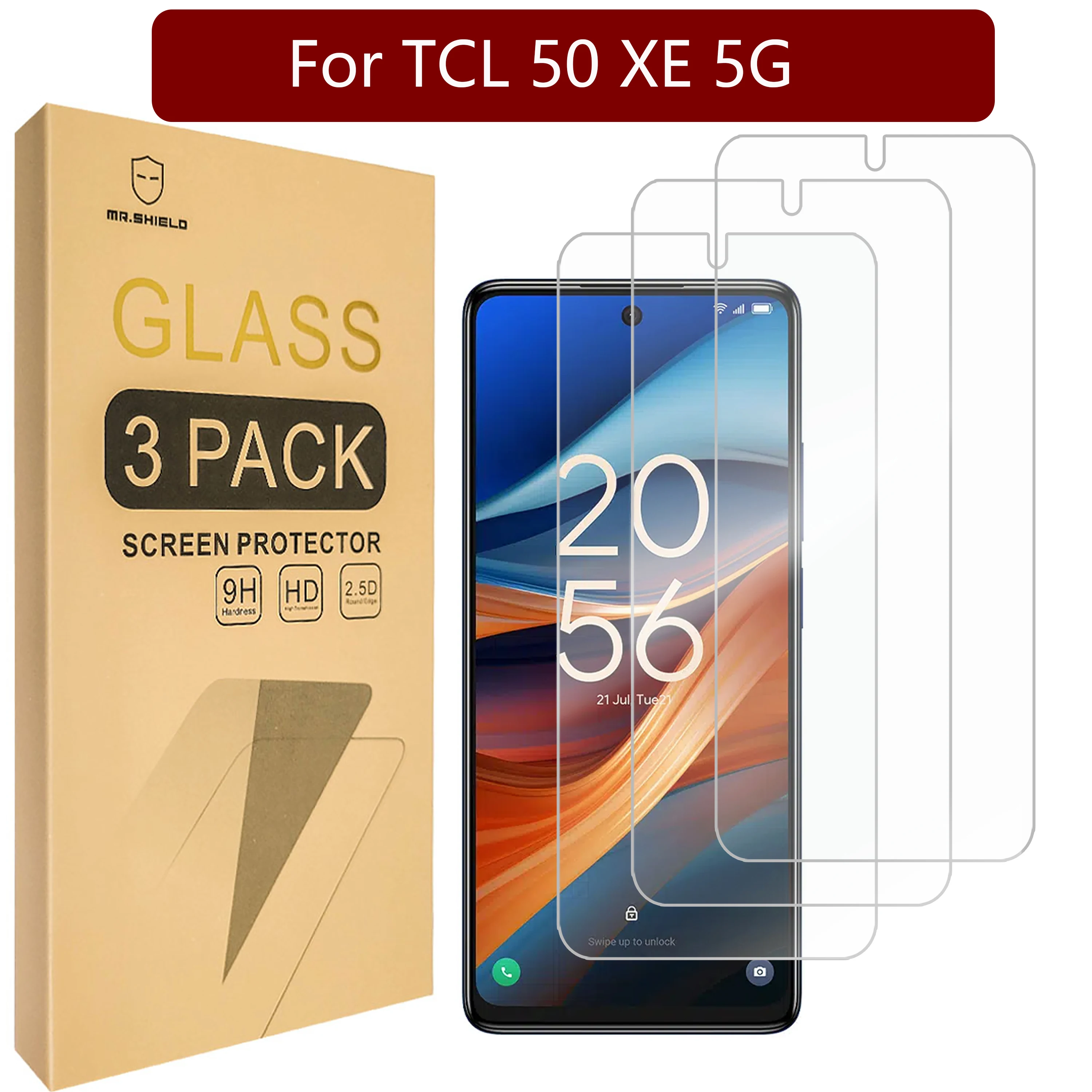 

Mr.Shield Screen Protector compatible with TCL 50 XE 5G [Tempered Glass] [3-PACK] [Japan Glass with 9H Hardness]