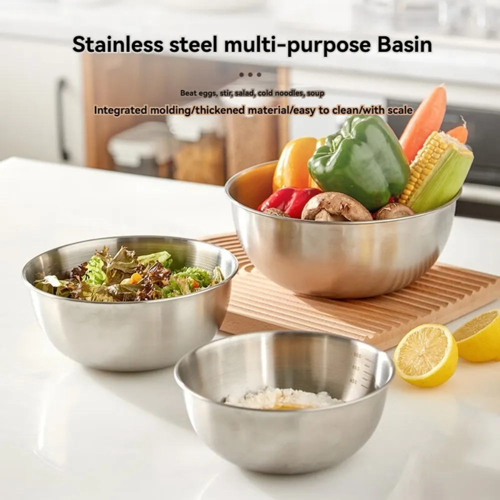 Stainless Steel Bowl Multi Functional Vegetable Egg Mixing Drain Basket Soup Basin Kitchen Cooking And Storage Tool