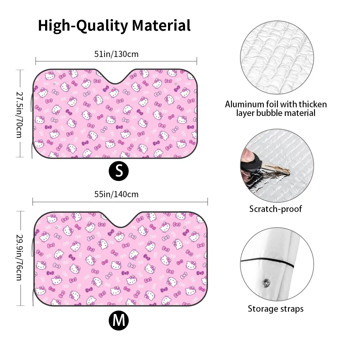 Sanrio Hello Kitty Personality Sunshade Windscreen 76x140cm Kitty White Foils Car Window Windscreen Cover Solar Protect