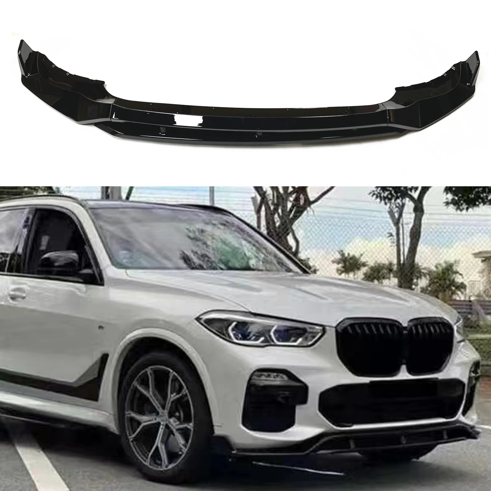 

For BMW X5 G05 2019-2023 Car Front Bumper Spoiler Lip Kit Glossy Black Lower Splitter Guard Protector Plate Blade Board Lippe