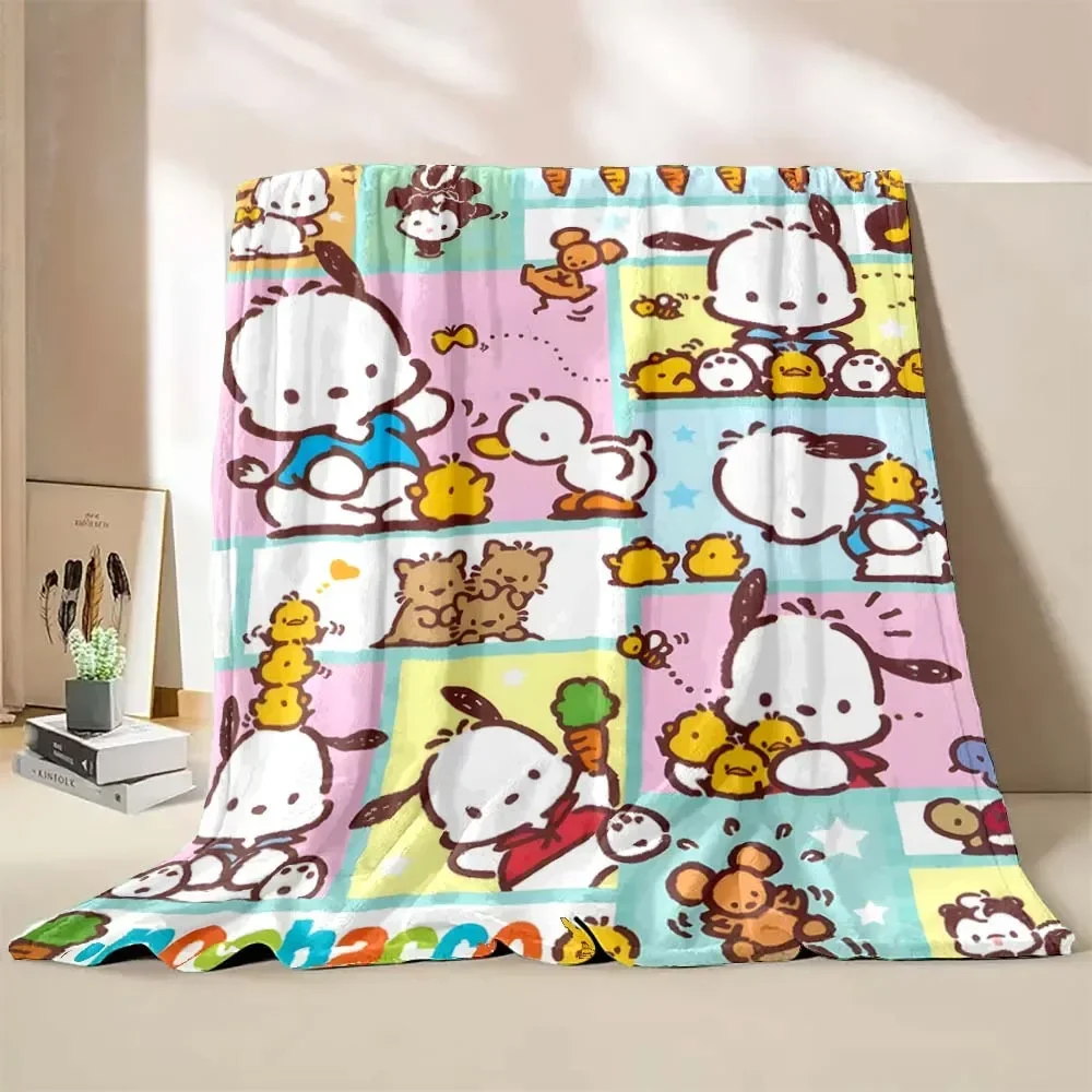 Japanese Pochacco Blanket Sanrio Flannel Fluffy Throw Camping Blanket for Children Sofa Throw Blanket Modern Fashion Gift Miniso 3