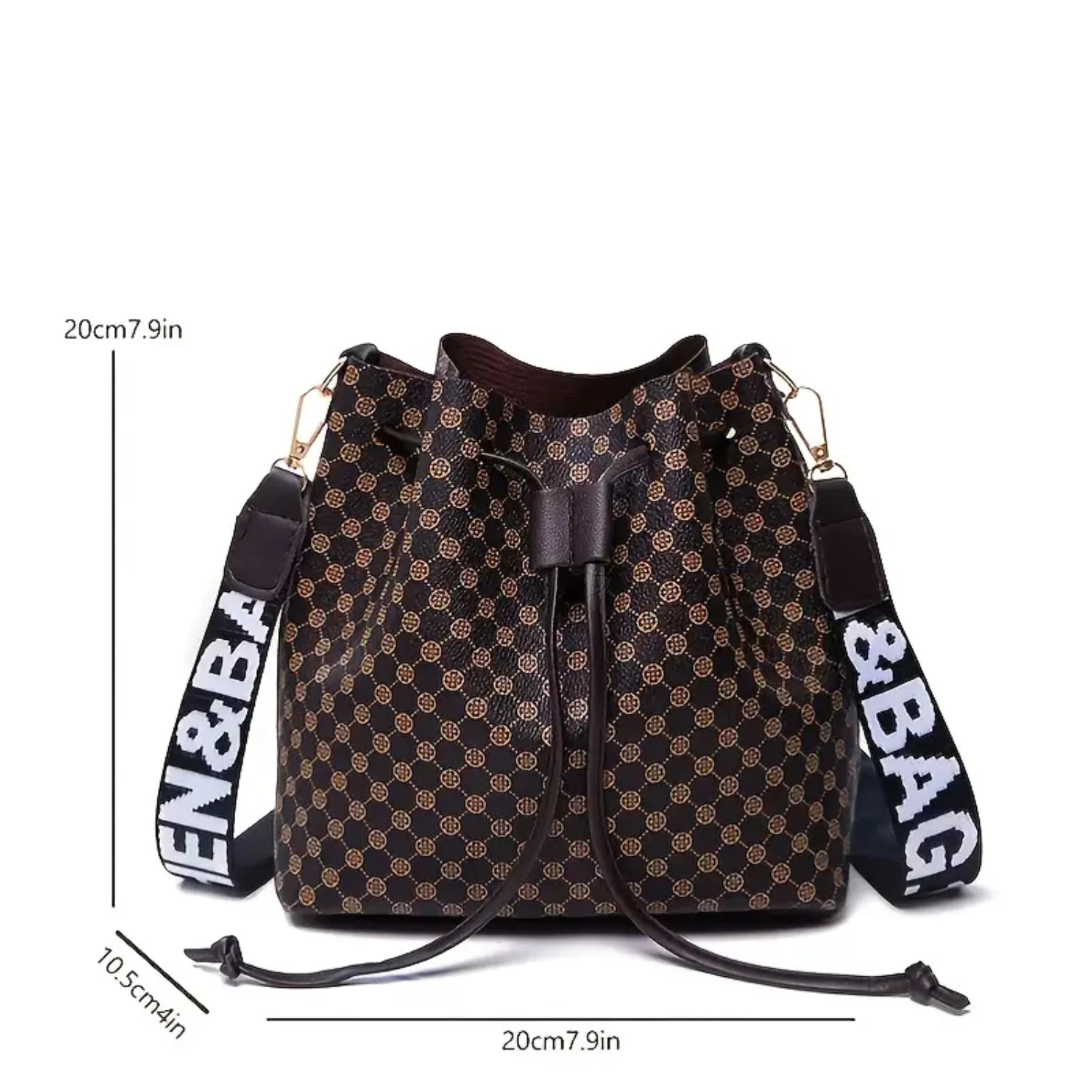 Stylish, Trendy Drawstring Bucket Bag in Faux Leather with Detachable Crossbody Strap for Versatile Wear, Chic and Fashionable A