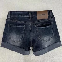 Retro Roll Up Hem Deep Blue Denim Shorts Women Summer Sexy Low Rise Hip Covering Hot Pants American Distressed Washed Jean Short - Image 2