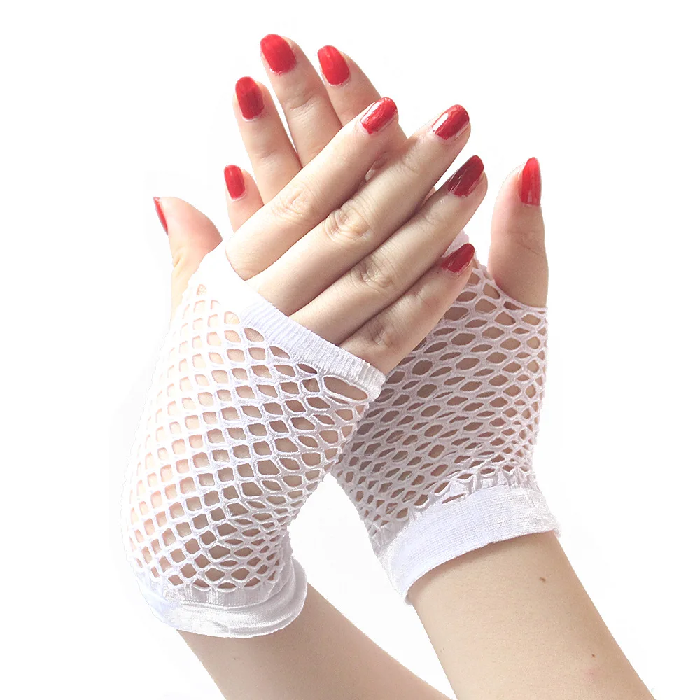1pairs/80s 90s Fishnet Mesh Gloves for Women Kids Neon Fingerless Glove for Cosplay Costumes Accessories