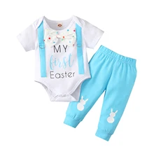 Costume à manches courtes et col rond pour bébé, pantalon de jogging, décontracté, ample, à boutons, pour pâques, été 