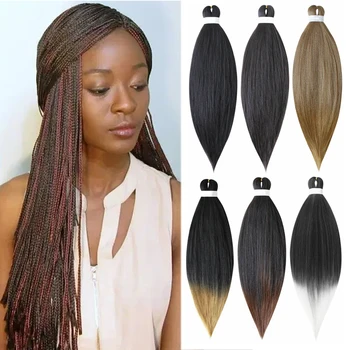 Synthetic Pre Stretched Braiding Hair Light Pink Braiding Hair Yaki Texture Hot Water Setting Professional Braids Hair 24 Inches 1