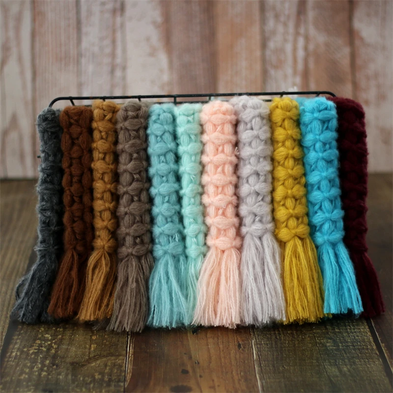 Newborn Baby Photography Blanket Basket Filler Mohair Knitted Mat 50cm Square Rug Photo Props Cushion Tassels Decoration Blanket - 6