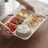 1Set Student Meal Plate Fast Food Bowls Anti-fall Household Meal Plate Separation Plate Bowl Cup Set Dinner Set Service Assiette