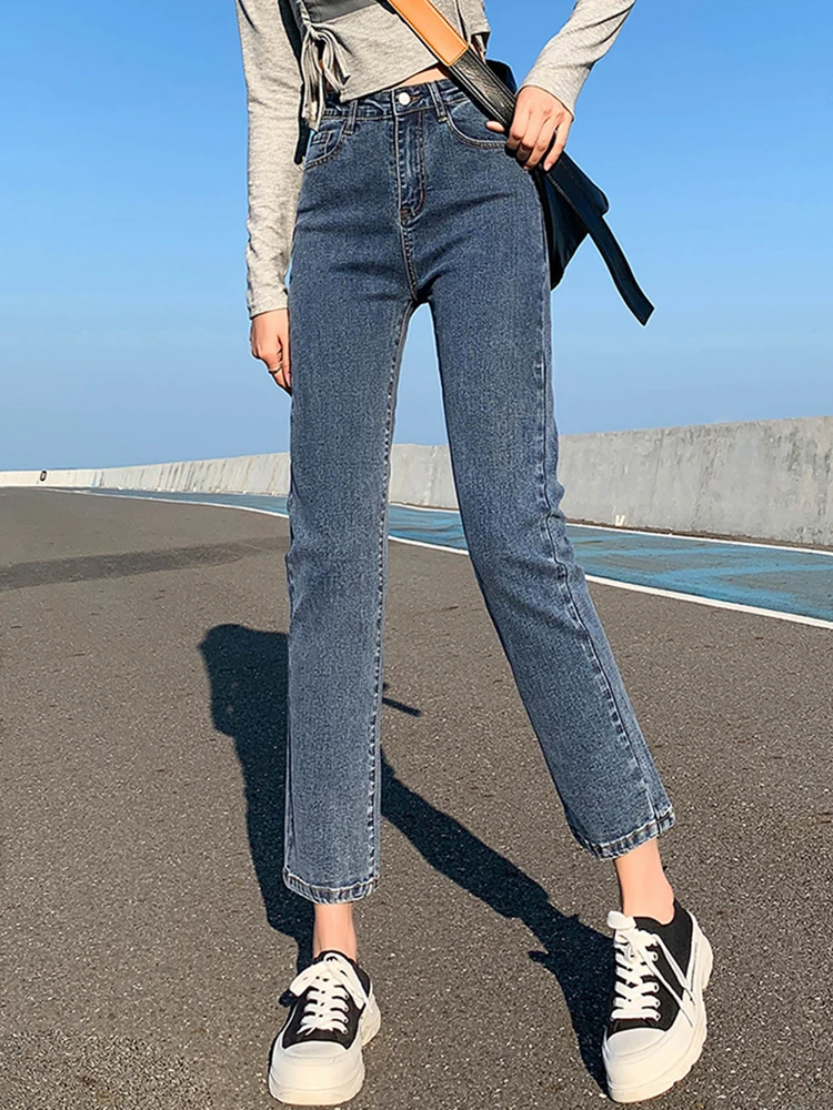 skinny jeans Yitimoky high waist loose wide leg button Low 2022 Summer Ankle length pants Denim pants Vaqueros Mujer Zipper Ladies trouser armani jeans Jeans