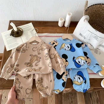 0-6-year-old Children's Disney Long Sleeved Set With Mickey Print Sweatshirt Two-piece Set For Wearing Cute Hoodie And Pants 1