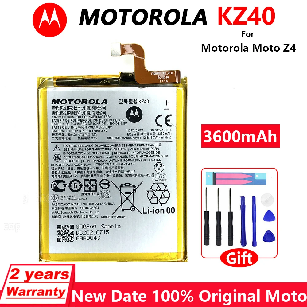 

Original Motorola 3600mAh KZ40 Battery For Motorola Moto Z4 XT1980-3 High Quality Batteries With Tools+Tracking Number