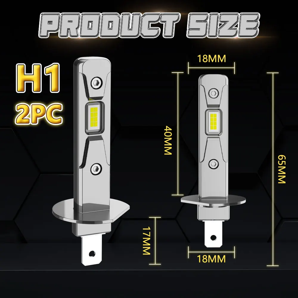 새로운 h1 LED 무선 헤드라이트 초고휘도 500000LM 800W 1:1 미니 사이즈 플러그 앤 플레이 스포트라이트 안개등 전구 6000k 백색 12v