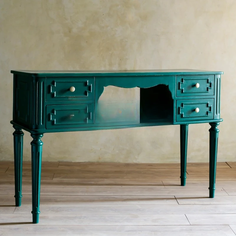 

American-Style Solid Wood Desk Computer Desk French Retro Writing Desk Simple Black Office Table