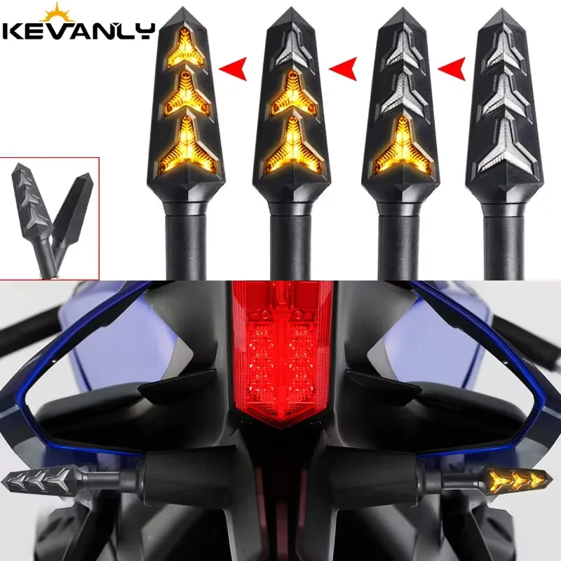 Motorcycle Turn Signal Lights KEVANLY 2PCS Motorbike LED Motorcycle Turn Signal Light Flowing Fishbone Indicator Lights Daytime Running Lights 12V