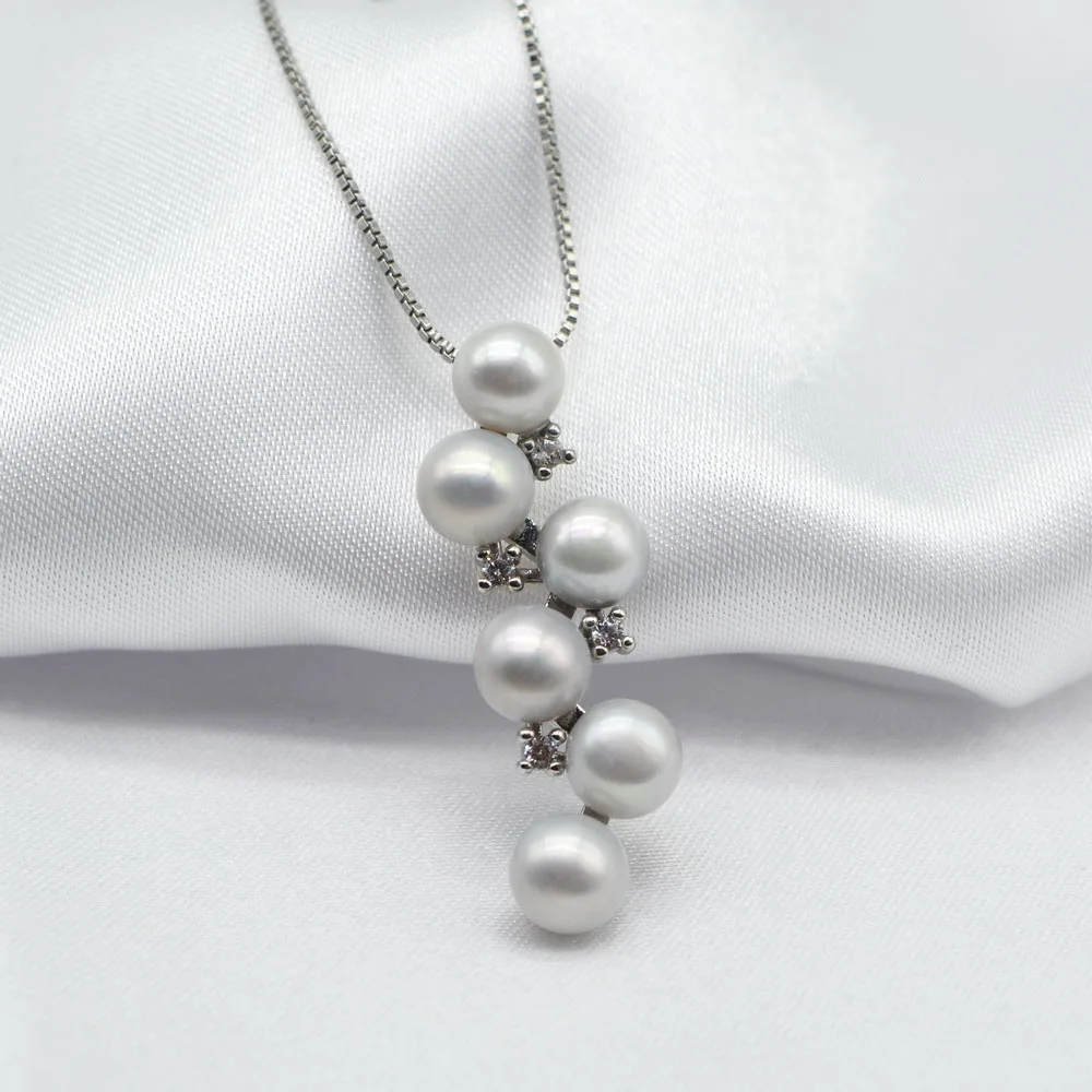 Ladies Pendant Necklace Natural Freshwater Pearl Silver Pendant Multiple Pearl Pendant Silver Necklace Bridal Wedding Necklace