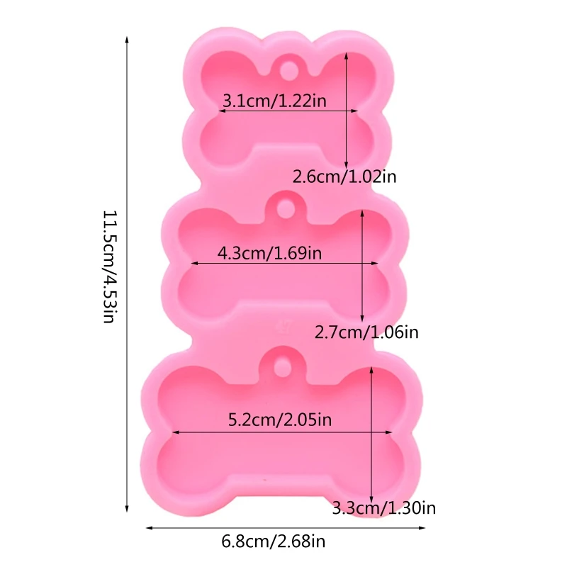 3-Cavities Dog Tag Bone Shaped Keychain Epoxy Resin Mold DIY Crafts Decorations Casting Tools Charm Jewelry Pendants Sil
