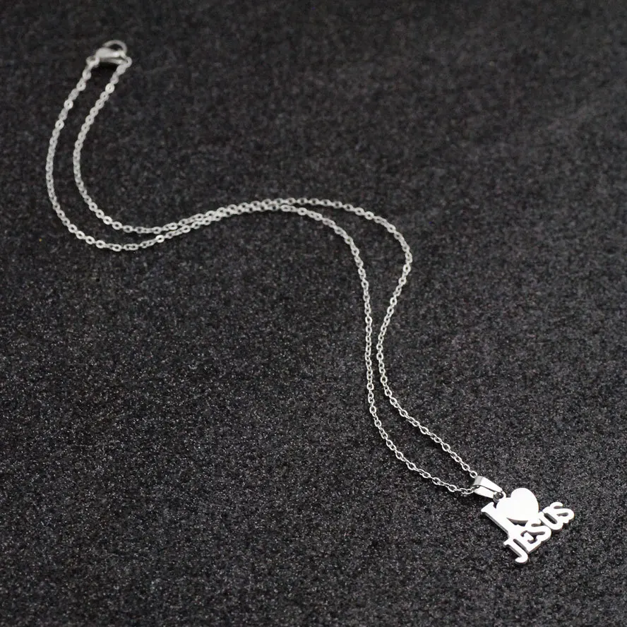 Sf6b5758c2b124db18ddafeb00ae77cf2c Fashion Stainless Steel Jesus Cross Men Charm Heart Letter Pendant Necklace Jewelry Set Chain Christian Symbol Jewelry Gifts Mallzona