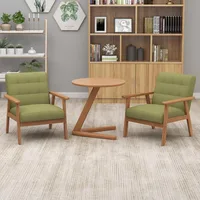 Accent Chairs Set of 2 with Side Table, Mid-Century Modern Leisure Chairs with Coffee Table, Retro Wood Armchair, Comfy 1
