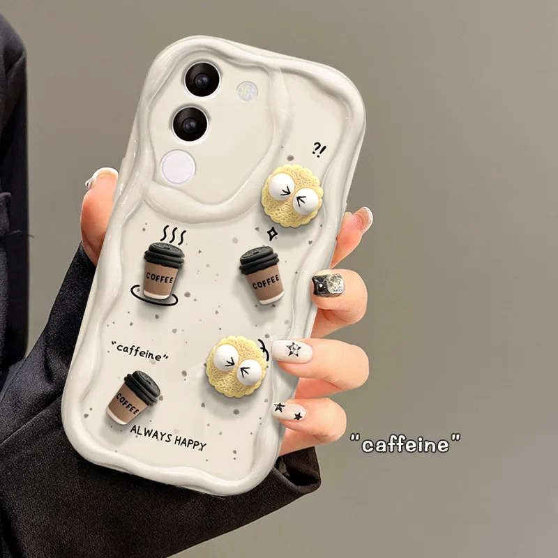 For Huawei P60 P30 Pro P40 Lite Y7A Y9S Nova 10 SE 11 9 3D Coffee Toy Cartoon Wave TPU Soft Phone Case for Honor X7 X8 X9 90 70