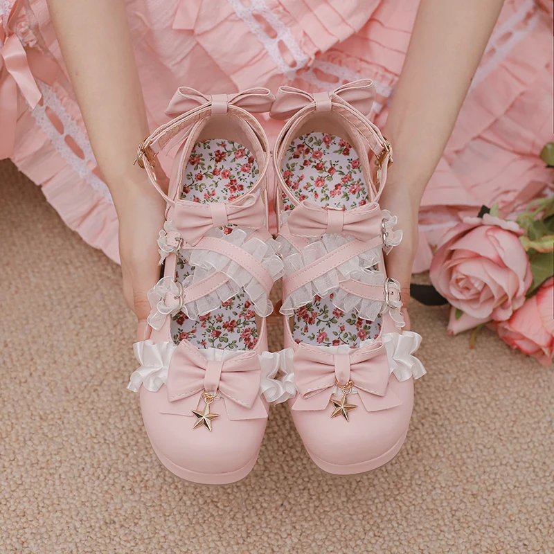 

2023 Autumn JK Lolita Style Three Belts Buckles Mary Janes Pumps Girl Black White Pink Block High Heel Wedding Party Women Shoes