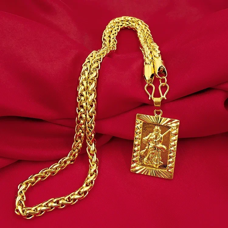 High-quality 9999 clavicle chain 24K real gold necklace hollow Guam golden dragon pendant men wish you good luck Buddha chain
