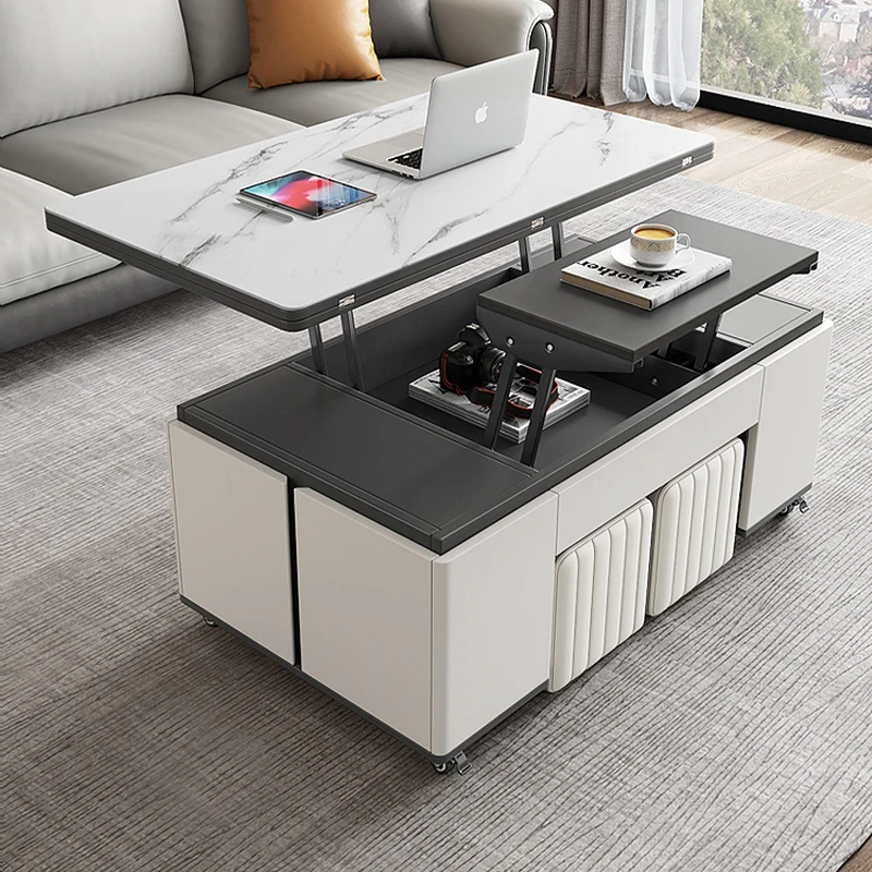 

Modern minimalist rock board coffee table, dining table, dual use, multifunctional lifting and folding living room, small unit,