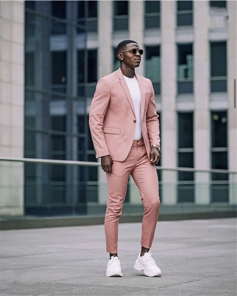 

Street Style Dusty Pink Men Suits 2 Pieces Blazer Sets Formal Coat Pant Design Suits Tailor Made Man Blazers with Pants