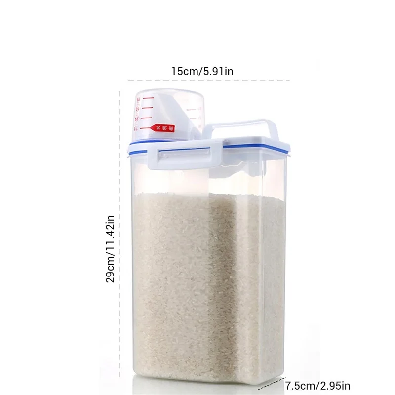 1 PCS Rice Storage Bin 2KG Portable Food Grain Storage Box Rice Storage Box Dispenser Sealed Tank with Measuring Cup 6