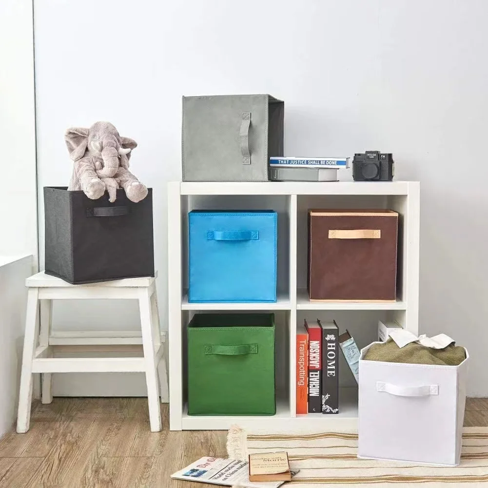 Collapsible Beige Gray Fabric Storage Basket
