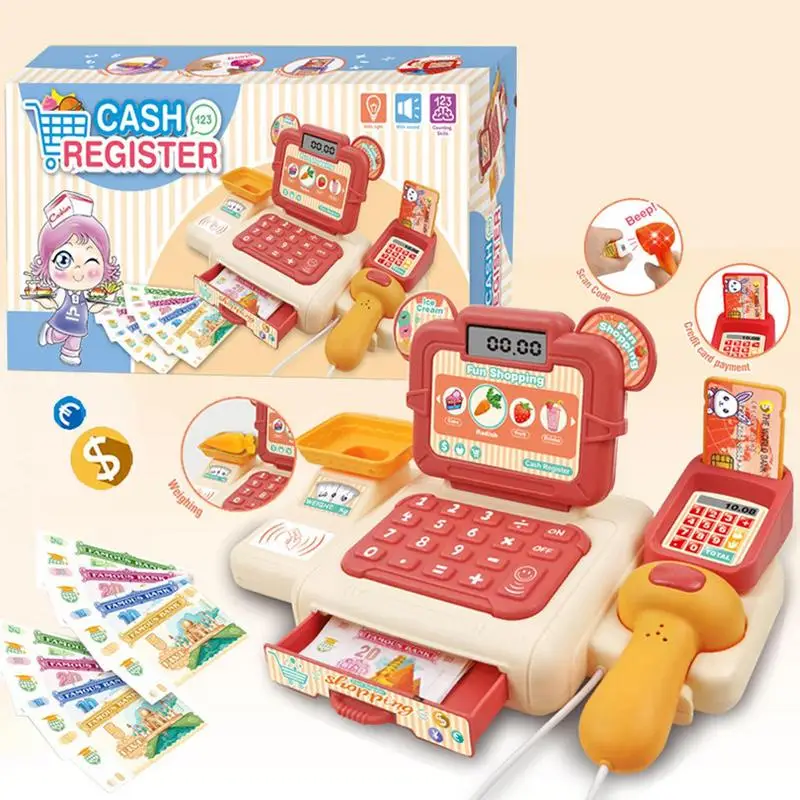 Toddler Cash Register Play Cash Register With Lights Sound Cartoon Toy Multi-functional Toy For Kids
