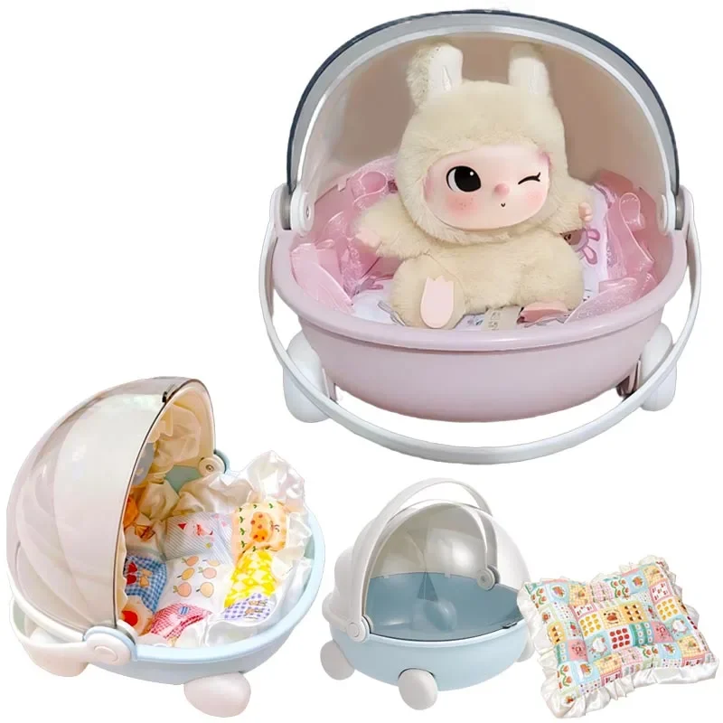 1/2pc Doll Bed Baby Stroller Storage Box with Mat for Labubu Space Module Doll Sleep Cradle Cart Dolls Bed Furniture Accessories