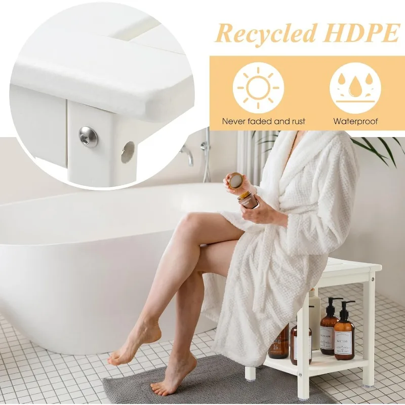 Shower Chair, HDPE Shower Bench for Inside Shower to Sit On It, Shower Stool with Storage Shelf 2-Tier Spa Stool for Elderly 3