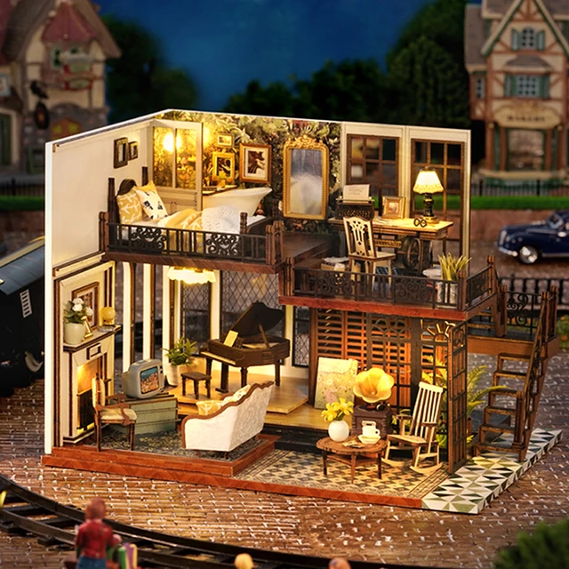 Cutebee DIY Dollhouse Kit Apartment Loft Wooden Miniature Doll Houses With  Furniture LED Lights for Children Birthday Gift