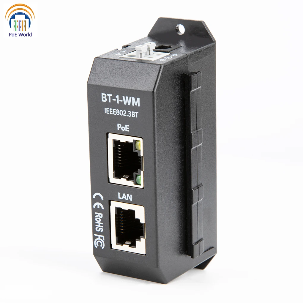 DIN Rail Single Port 2.5 Gigabit PoE Injector 802.3af/at/bt Negotiation Up to 90W Output PoE++ For PTZ IP Cameras High-end AP 2