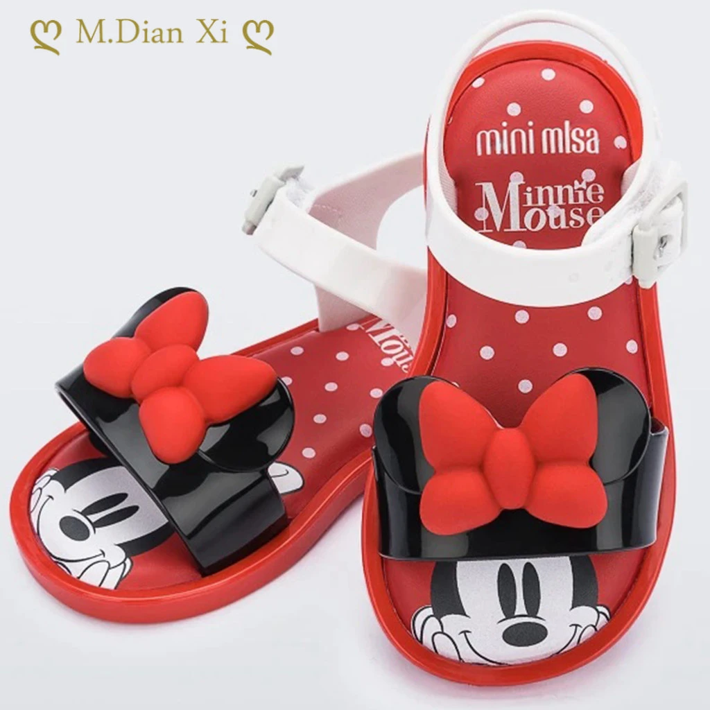 Zapatos de Mickey Mouse y Minnie para niños, de gelatina con lazo de Disney, bonitas sandalias de playa Melissa, novedad de 2022|Sandalias| - AliExpress