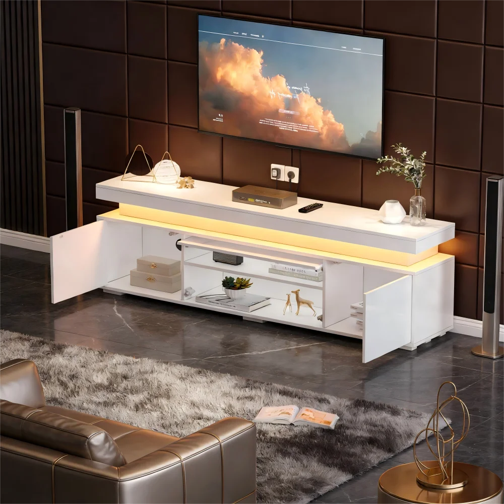 150*35*43cm Freistehender TV-Ständer für das Wohnzimmer, Moderner TV-Schrank mit 3 Türen, Lowboard mit LED-Lichtleiste und Stauraum – Detail 7