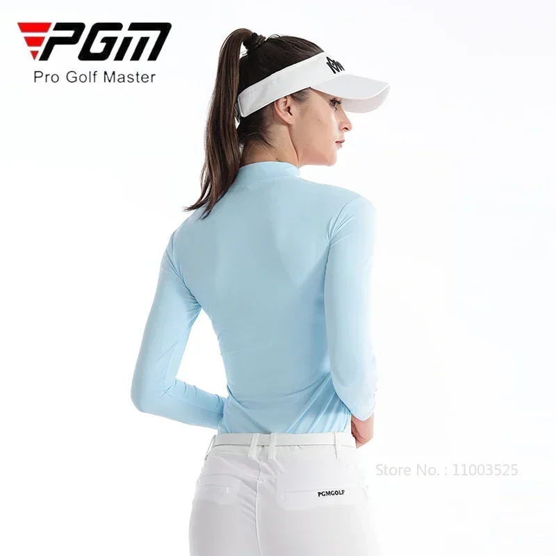 Pgm Golf Women Summer Ice Silk Shirt Long Sleeved Anti-UV Cool Tops Breathable High Elasticity Underwear Causal Sports Tops