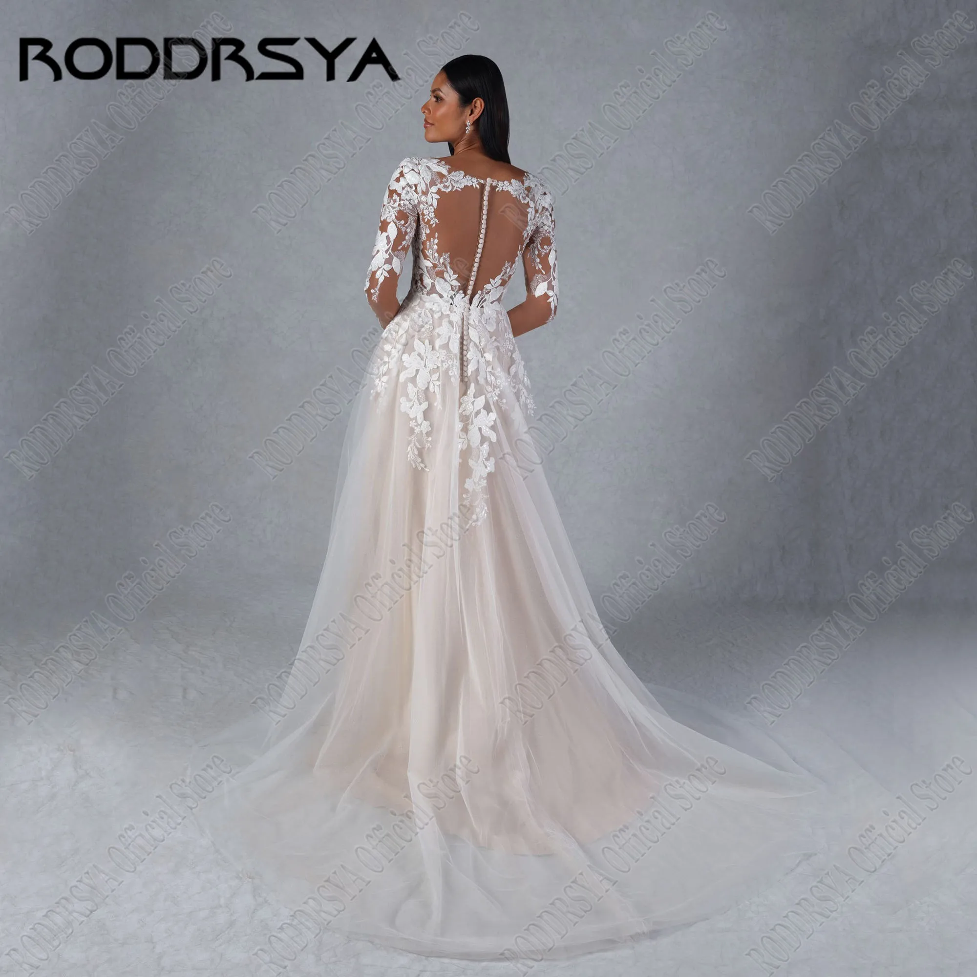 RODDRSYA Elegant Wedding Dress Long Sleeve A-Line Lace Applique Side Split Bridal Gown Sweetheart vestidos de novia Customized - Image 2
